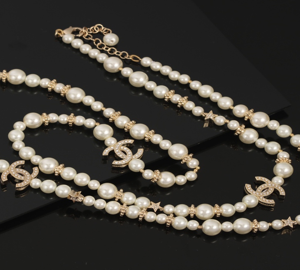 CHANEL Double Layer Pearl Long Necklace with CC Logo - Picture 7 of 9